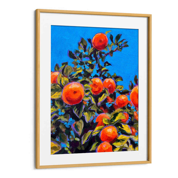 OakwoodMount SEVILLE ORANGES , KITCHEN POSTERS framed print, vivid citrus painting with bright blue sky