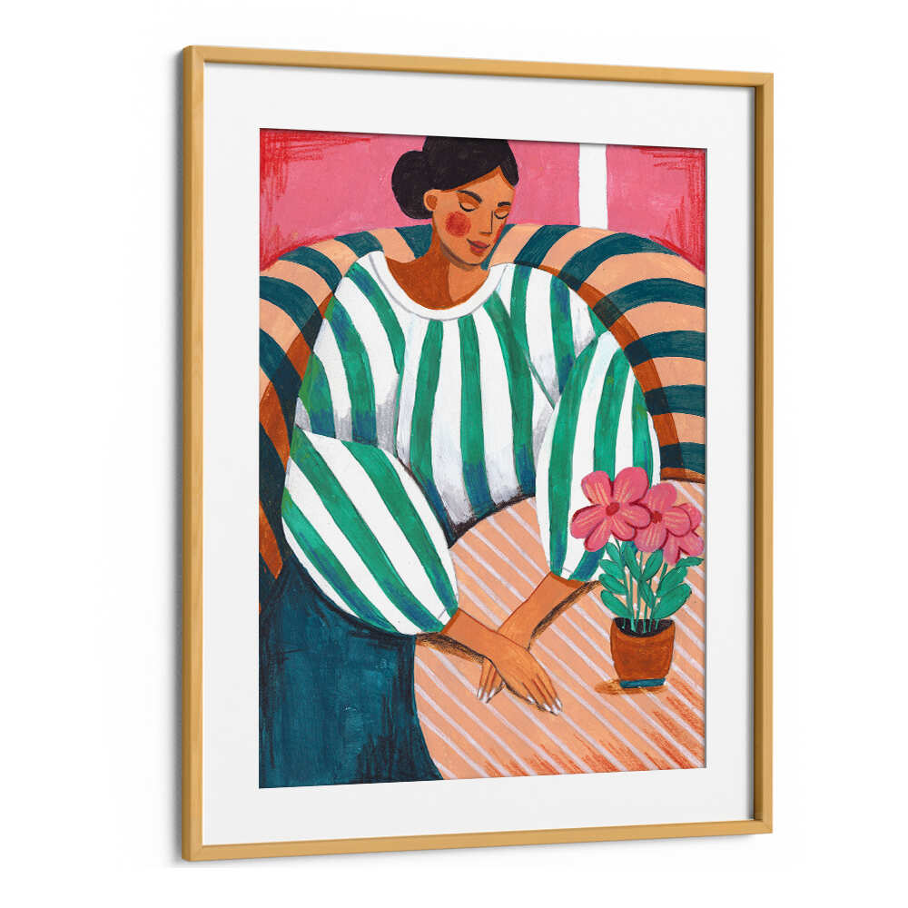 WOMAN IN STRIPES IN THOUGHT , PORTRAITS & FIGURATIVE ILLUSTRATIONS