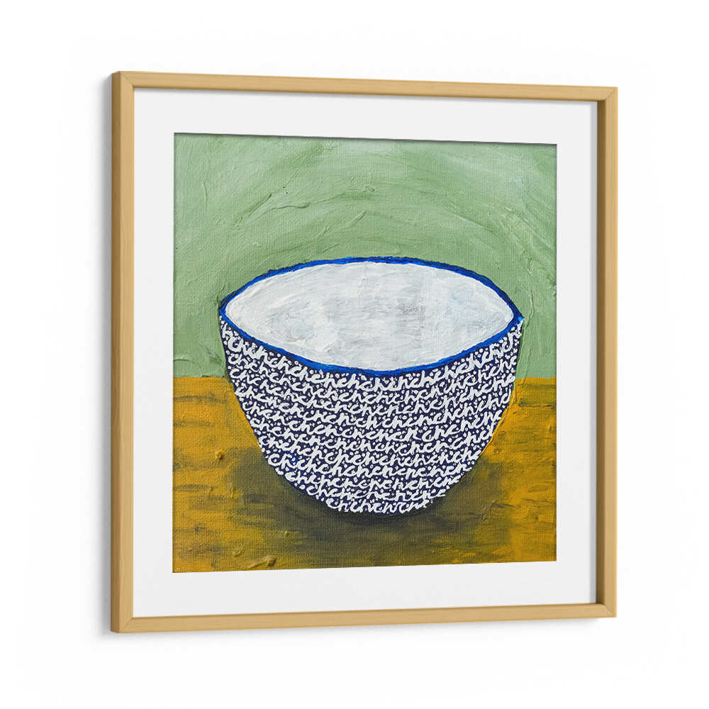 Brightly illustrated bowl against a green background, perfect for enhancing your space with Bowl for Sister, Kitchen Posters.