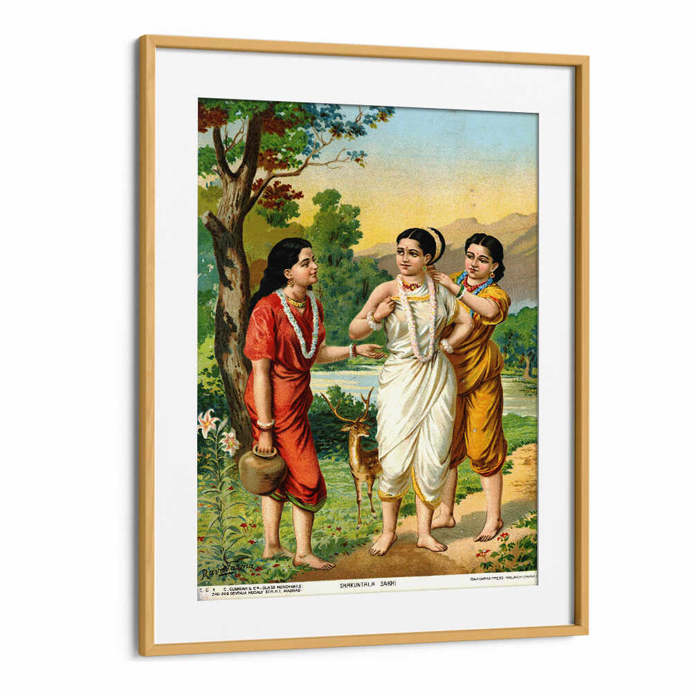 SHAKUNTALA AND SAKHIS , INDIAN ART PAINTINGS