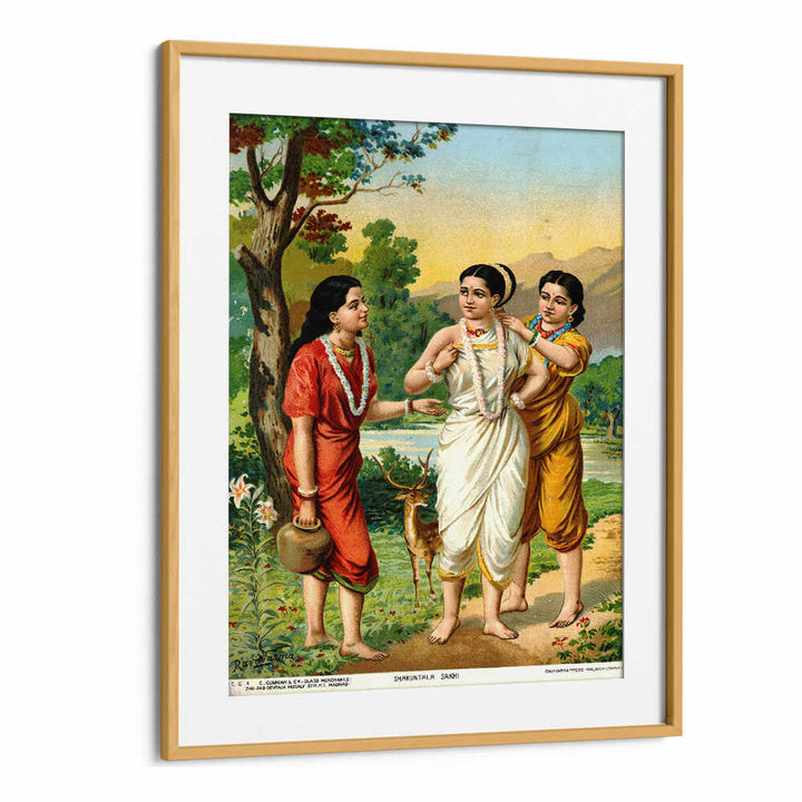 SHAKUNTALA AND SAKHIS , INDIAN ART PAINTINGS