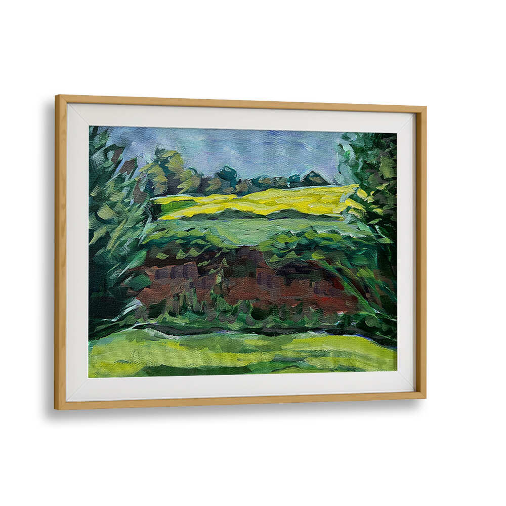 CANOLA FIELD , LANDSCAPE PAINTINGS by Oakwood Mount — sunlit yellow blooms and rolling countryside in vivid oils