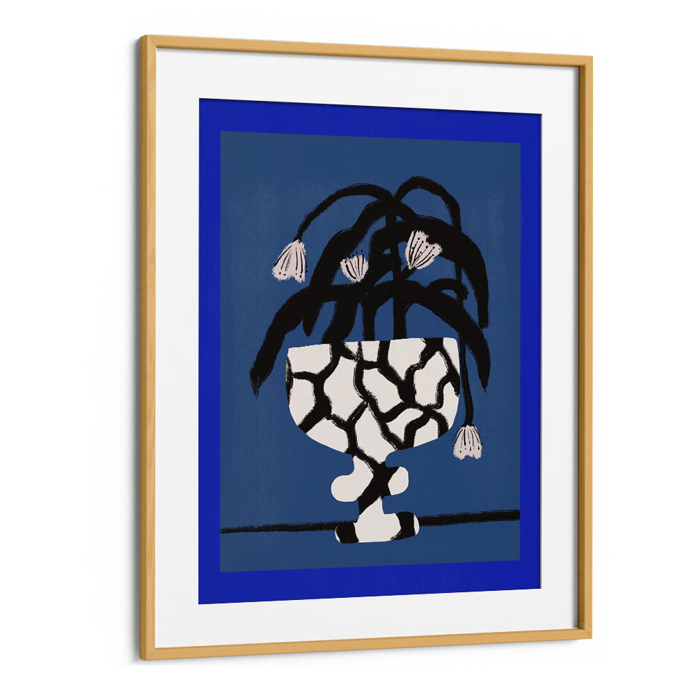 CRACKED VASE IN BLUE , FLORAL FLOWER PAINTINGS