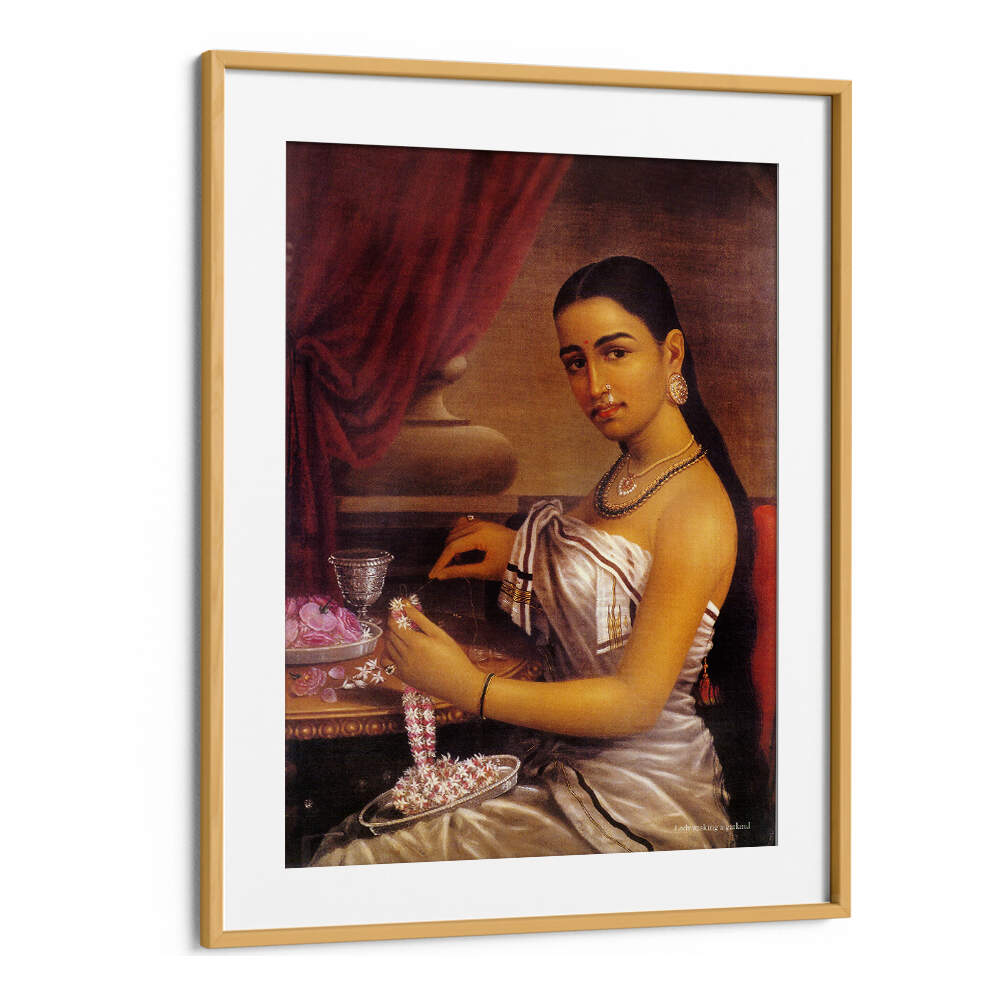 LADY MAKING A GARLAND , INDIAN ART PAINTINGS