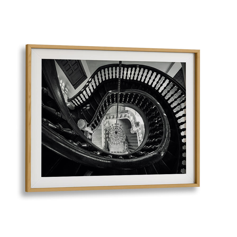 CHANDELIER AND STAIRS B&W , PHOTOGRAPHY PRINTS