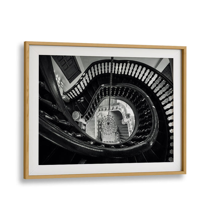 CHANDELIER AND STAIRS B&W , PHOTOGRAPHY PRINTS
