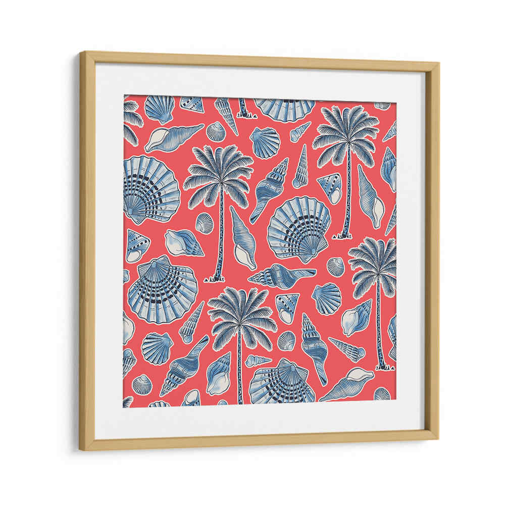 SEA SHELLS AND PALMTREES CORAL RED , BEACH PAINTINGS