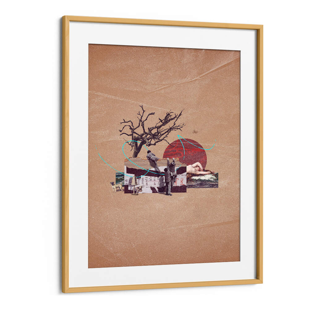 Explore SECRET, SURREAL ART PRINTS featuring a unique collage of nature and human elements in a stylish frame.