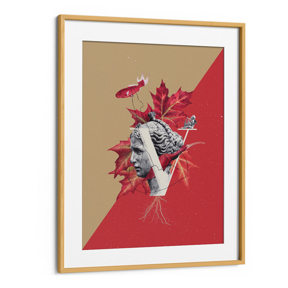 Surreal collage art featuring a classical bust with vibrant leaves, perfect for your decor—VENUS, SURREAL ART PRINTS.