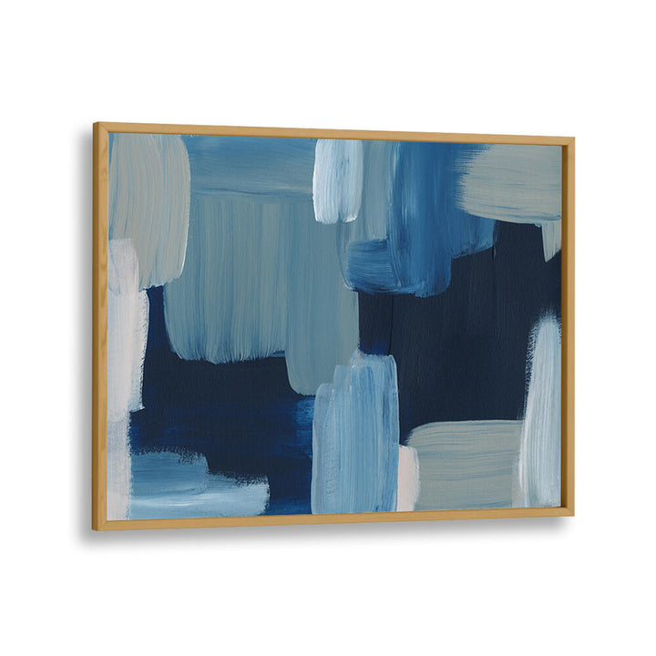 Oakwood BRUSH STROKES , ABSTRACT PAINTINGS in blue tones, textured broad brush strokes framed in wood