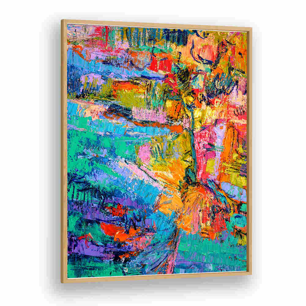 ABSTRACT COLOR PALETTE , ABSTRACT PAINTINGS by Oakwood Plain, vibrant textured abstract canvas with bold turquoise, orange, and pink hues