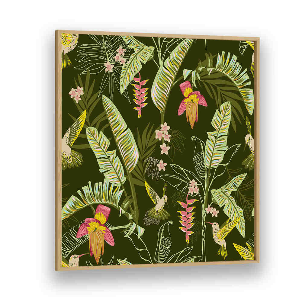 BANANA LEAVES AND HUMMINGBIRDS , FLORAL FLOWER PAINTINGS