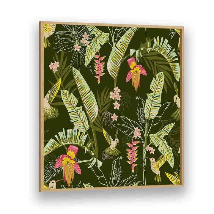 BANANA LEAVES AND HUMMINGBIRDS , FLORAL FLOWER PAINTINGS