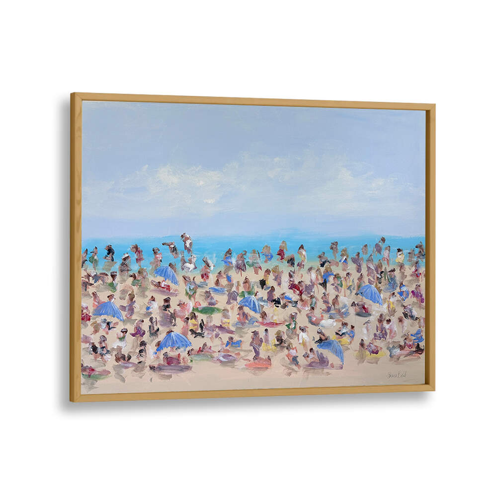 Colorful scene of beachgoers under umbrellas, showcasing BEACHSIDE BLURS, BEACH PAINTINGS for serene coastal decor.