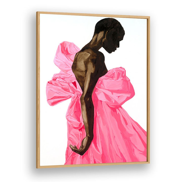 Elegant BLOOM IV, PORTRAITS artwork featuring a figure in a striking pink dress, perfect for sophisticated home décor.