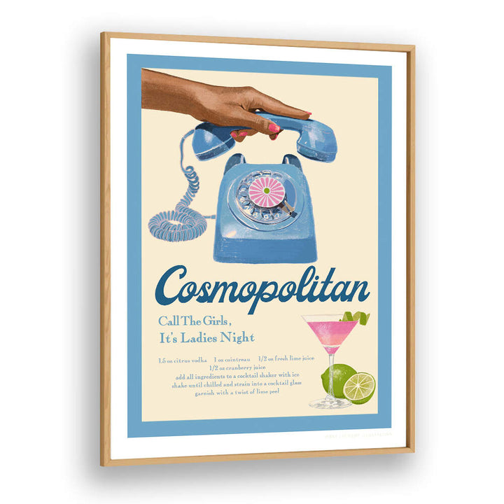 Stylish BLUE COSMO, FASHION POSTERS featuring a vintage phone and cocktail, perfect for your trendy decor.