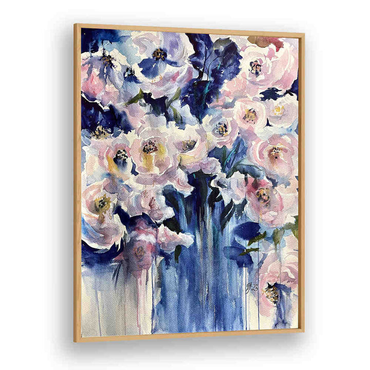 BLUE VASE , FLORAL FLOWER PAINTINGS