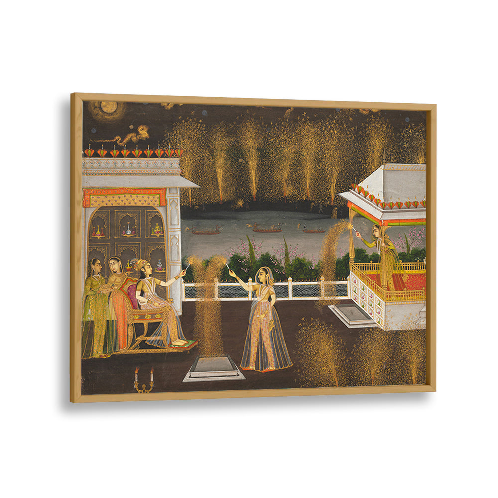 ROYAL WOMEN CELEBRATING DIWALI , INDIAN ART PAINTINGS
