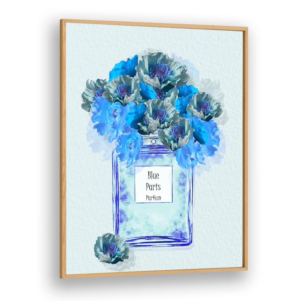 Elegant BLUE PARIS PARFUM fashion poster featuring vibrant blue flowers, perfect for adding luxury to your decor.