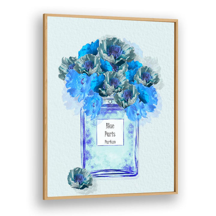 Elegant BLUE PARIS PARFUM fashion poster featuring vibrant blue flowers, perfect for adding luxury to your decor.