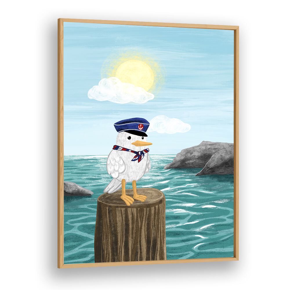Charming CAPTAIN SEAGULL, KIDS ROOM PAINTINGS bringing nautical fun to children's decor, perfect for playful spaces.