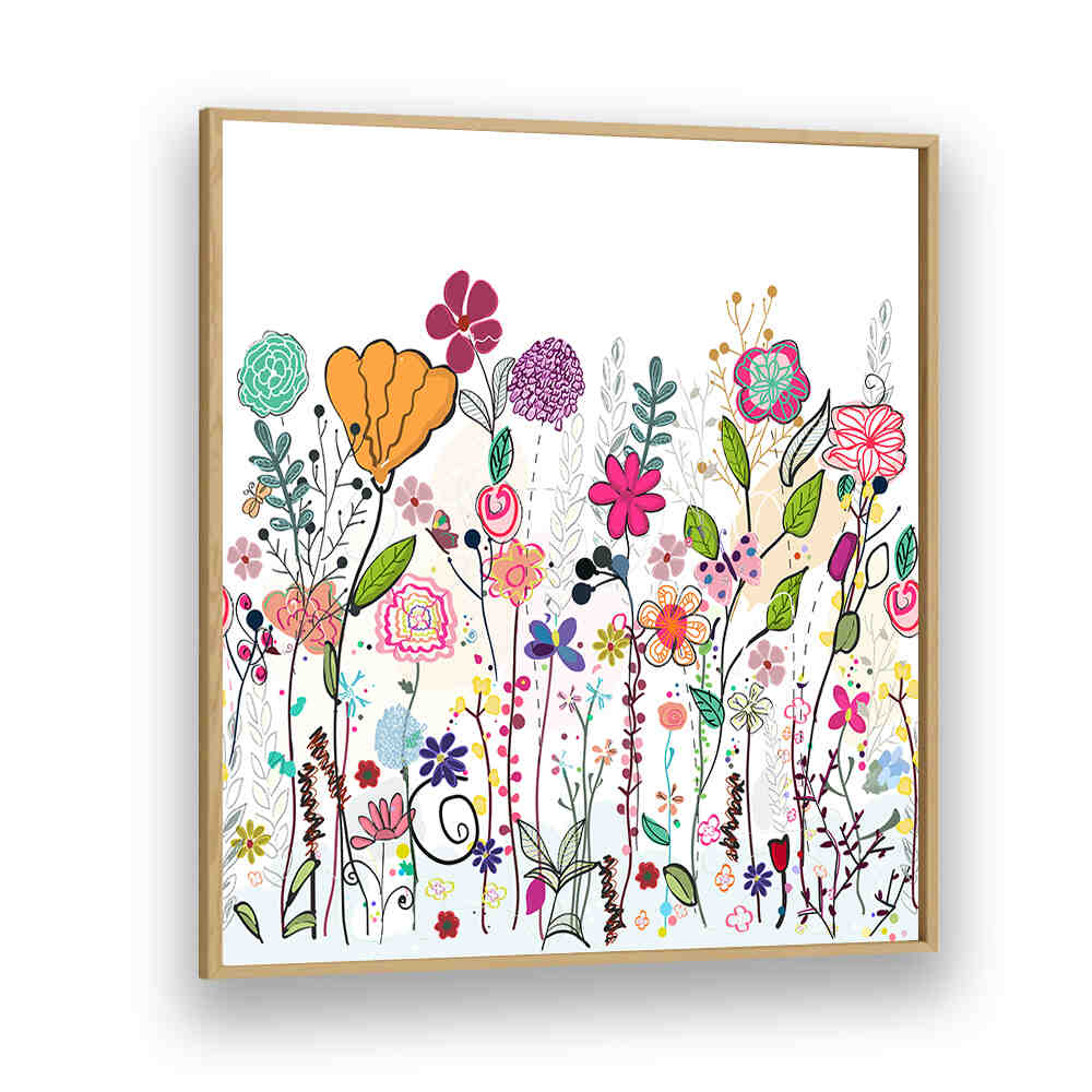 COLORFUL WILDFLOWERS , KIDS ROOM PAINTINGS by Oakwood — bright whimsical wildflower artwork with pastel blooms for a child's room