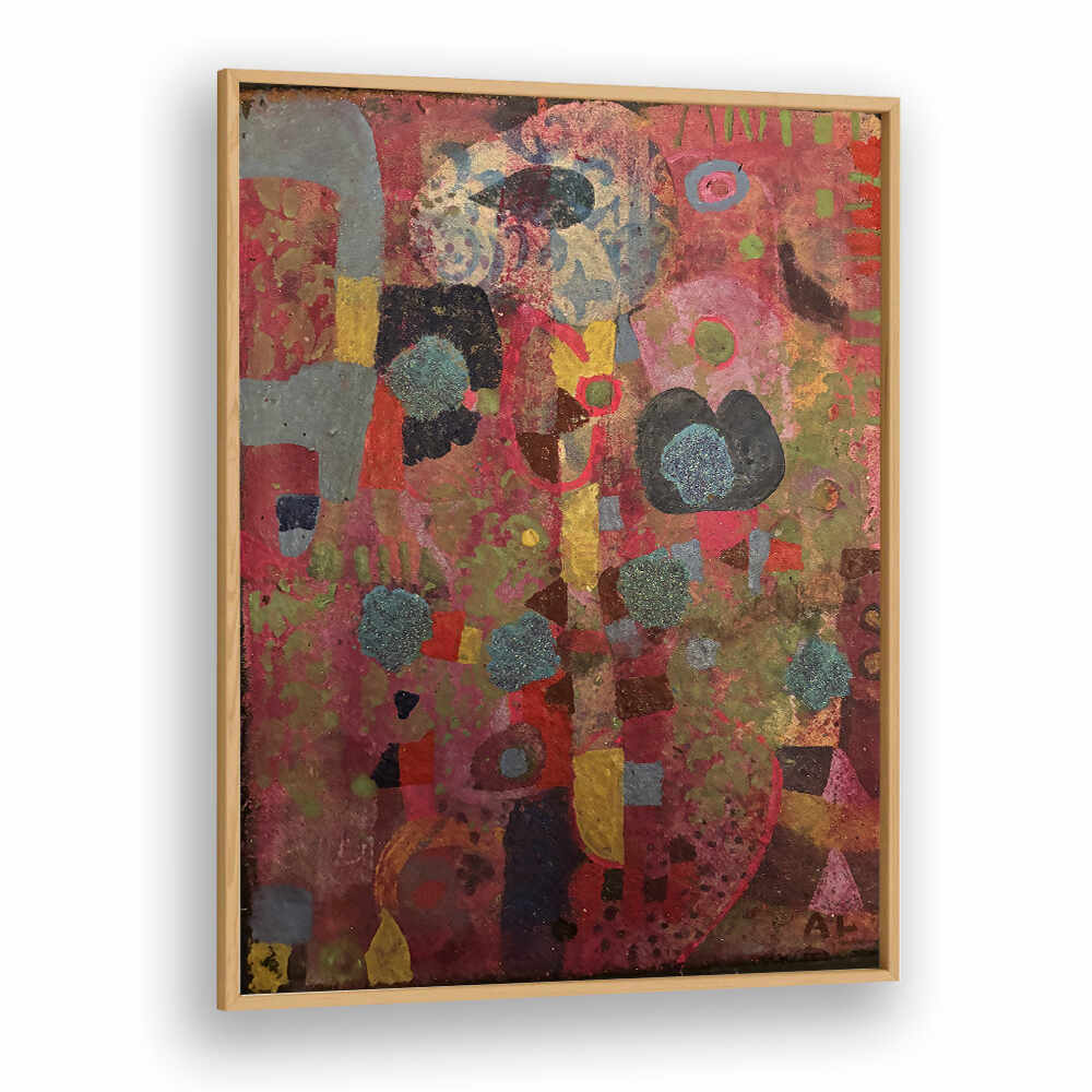 Oakwood Plain CRIMSON RHYTHM , ABSTRACT PAINTINGS framed bold crimson composition with layered texture and dynamic brushwork
