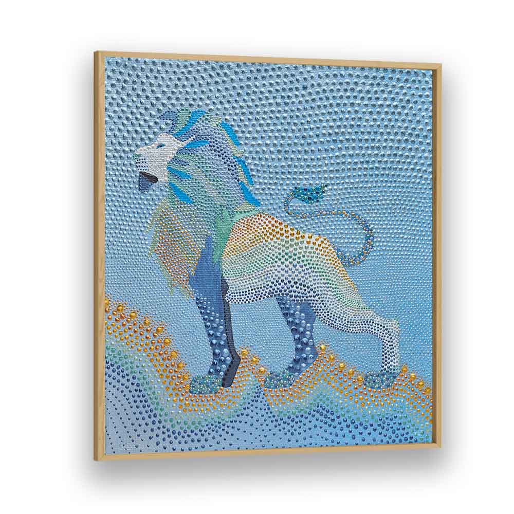Dotted Majesty Lion, animal paintings showcasing vibrant colors and intricate textures for a stunning home decor piece.