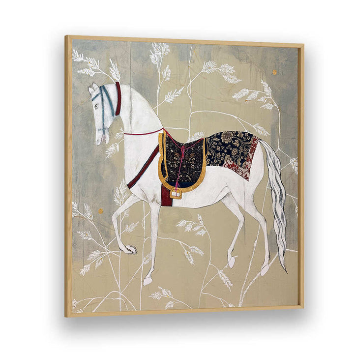 Elegant white horse tapestry showcasing fine artistry, part of EQUESTRIAN ELEGANCE TAPESTRIES, ANIMAL PAINTINGS collection.