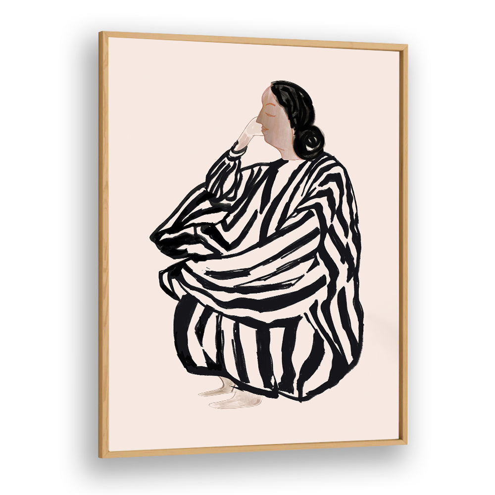Elegant portrayal of a seated woman in stripes, showcasing the beauty of the FEMALE FIGURE II, PORTRAITS collection.