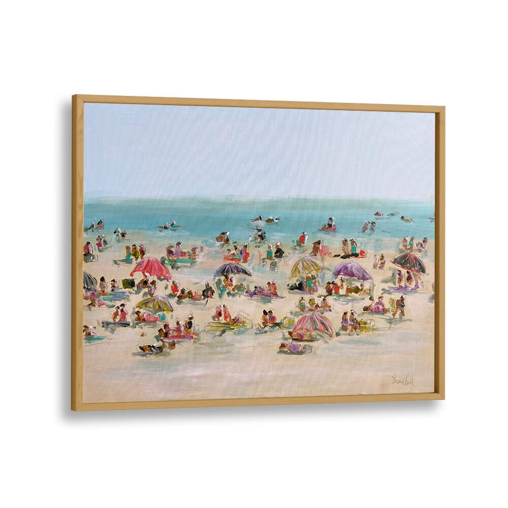 Vibrant IMPRESSIONIST BEACH SCENE capturing joyful beachgoers, perfect for enhancing your beach paintings collection.