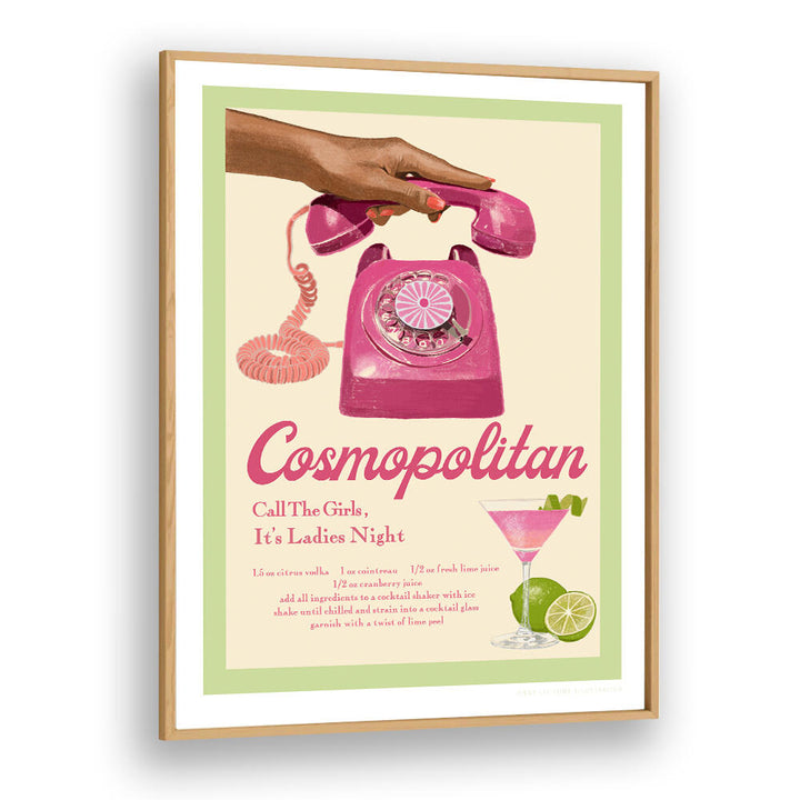 Stylish JLR COCKTAILS COSMOPOLITAN, FASHION POSTERS featuring a retro phone and cocktail recipe for a chic decor.