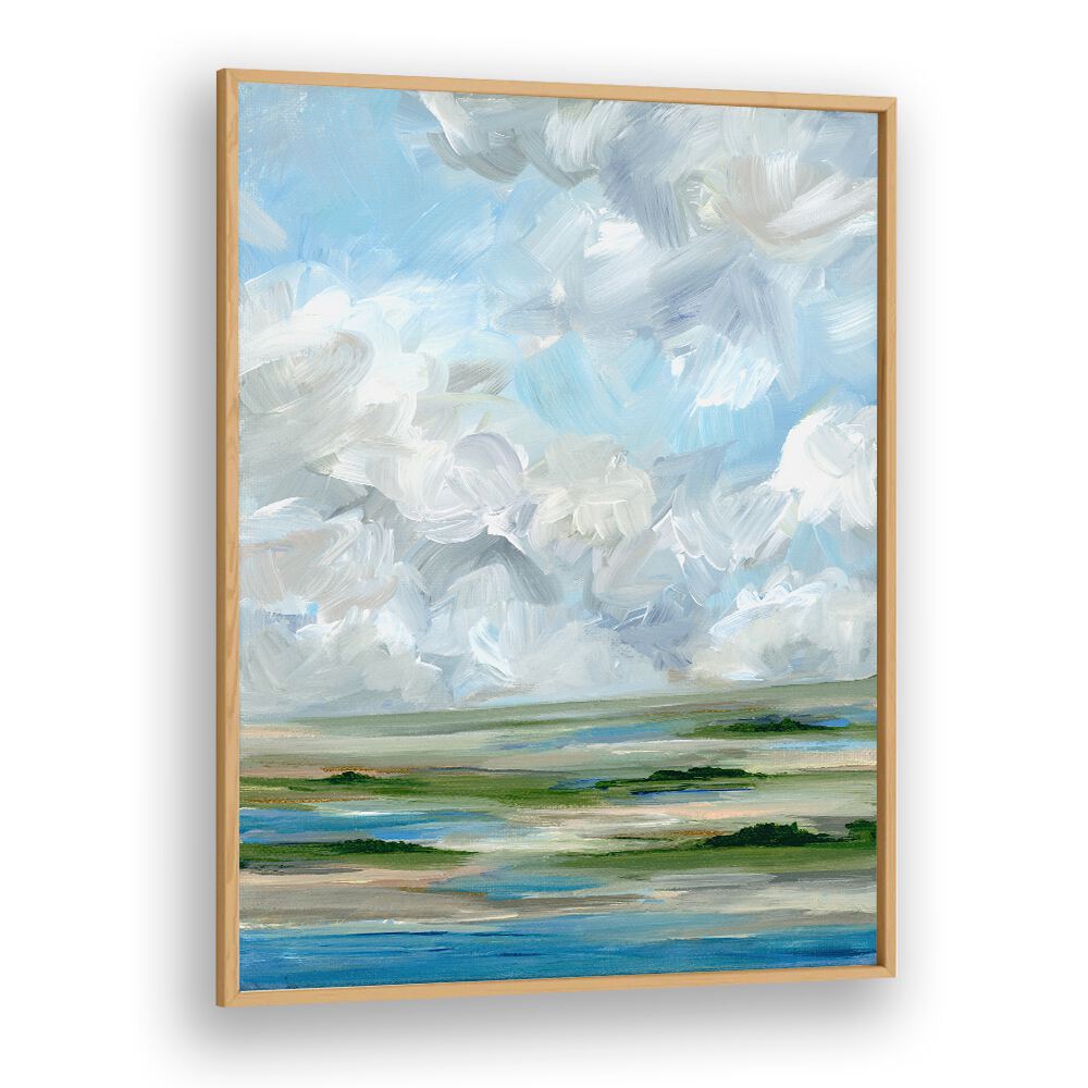 Bright blues and greens in the MID DAY MARSH, LANDSCAPE PAINTINGS create a serene, tranquil atmosphere for any space.