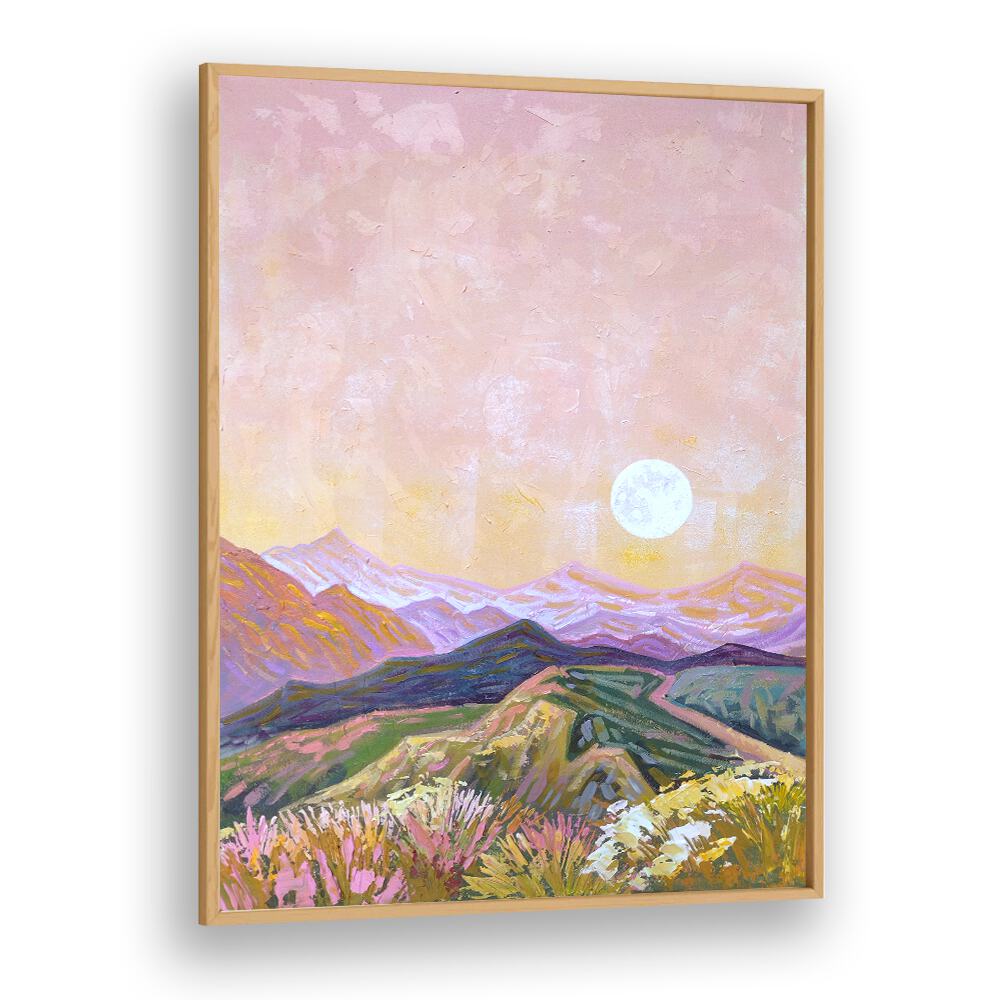 Serene moonlit hills in vibrant colors, showcasing the beauty of MOON HILLS, LANDSCAPE PAINTINGS for your home decor.