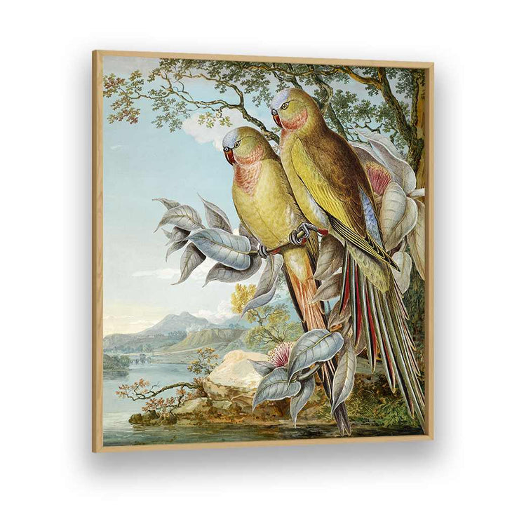 PARROTS IN TROPICAL LANDSCAPE