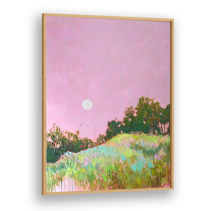 Serene PINK GREEN HILLS, LANDSCAPE PAINTINGS showcase soft pink skies and lush greenery, perfect for any art lover.