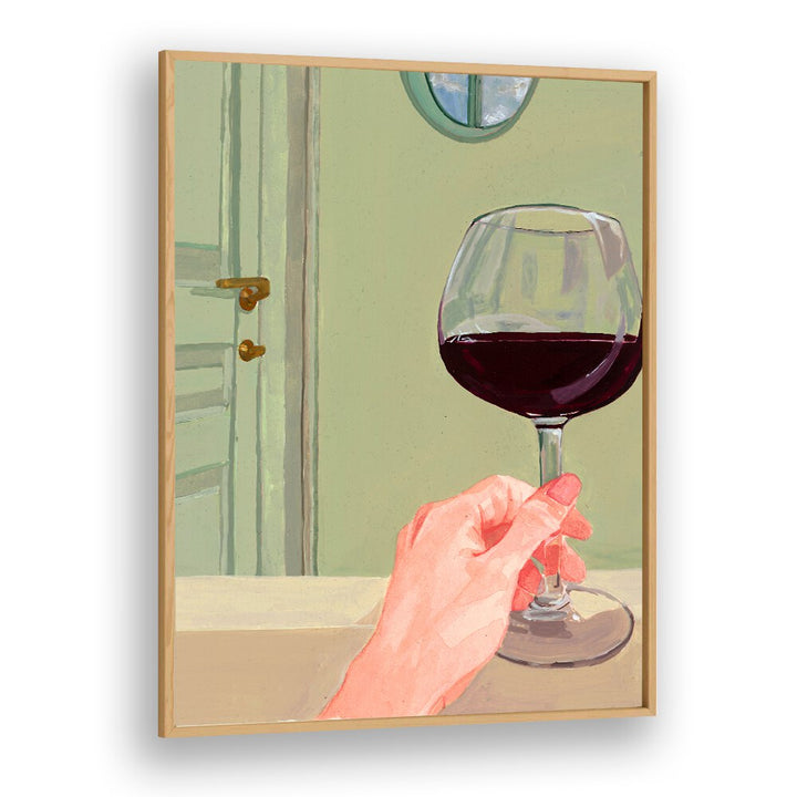 Elegant artwork captures a hand holding a wine glass, perfect for enhancing your space with QUALITY TIME, BAR charm.