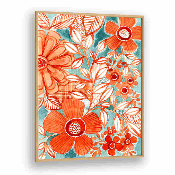 RED DAISIES WITH AQUA