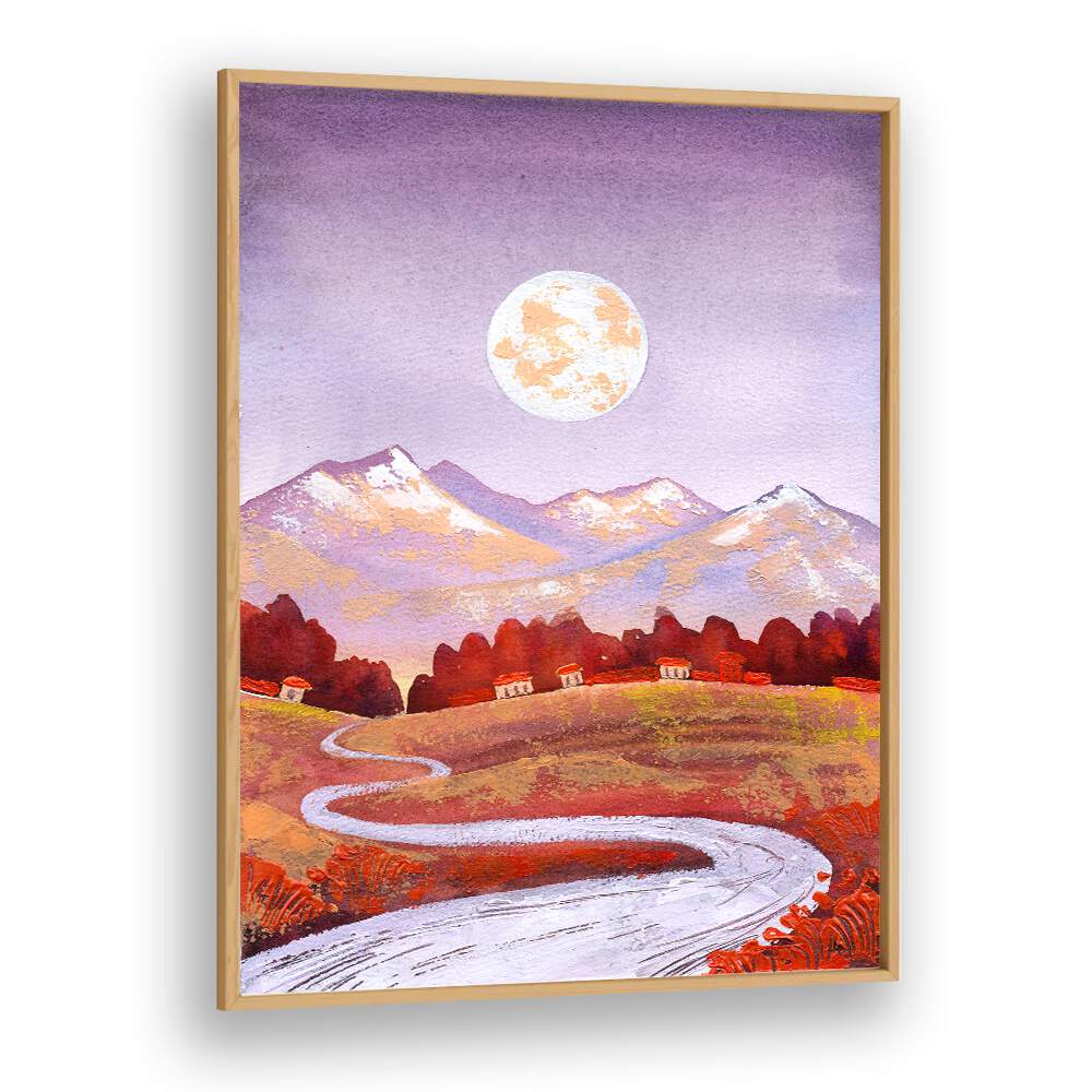 Serene landscape featuring a full moon in purple hues, perfect for your decor. Explore FULL MOON PURPLE, LANDSCAPE PAINTINGS.