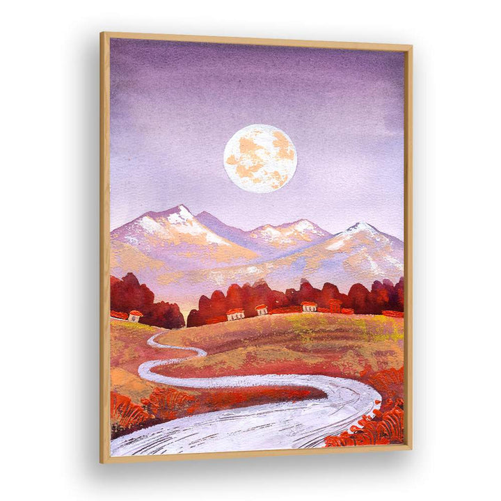 Serene landscape featuring a full moon in purple hues, perfect for your decor. Explore FULL MOON PURPLE, LANDSCAPE PAINTINGS.