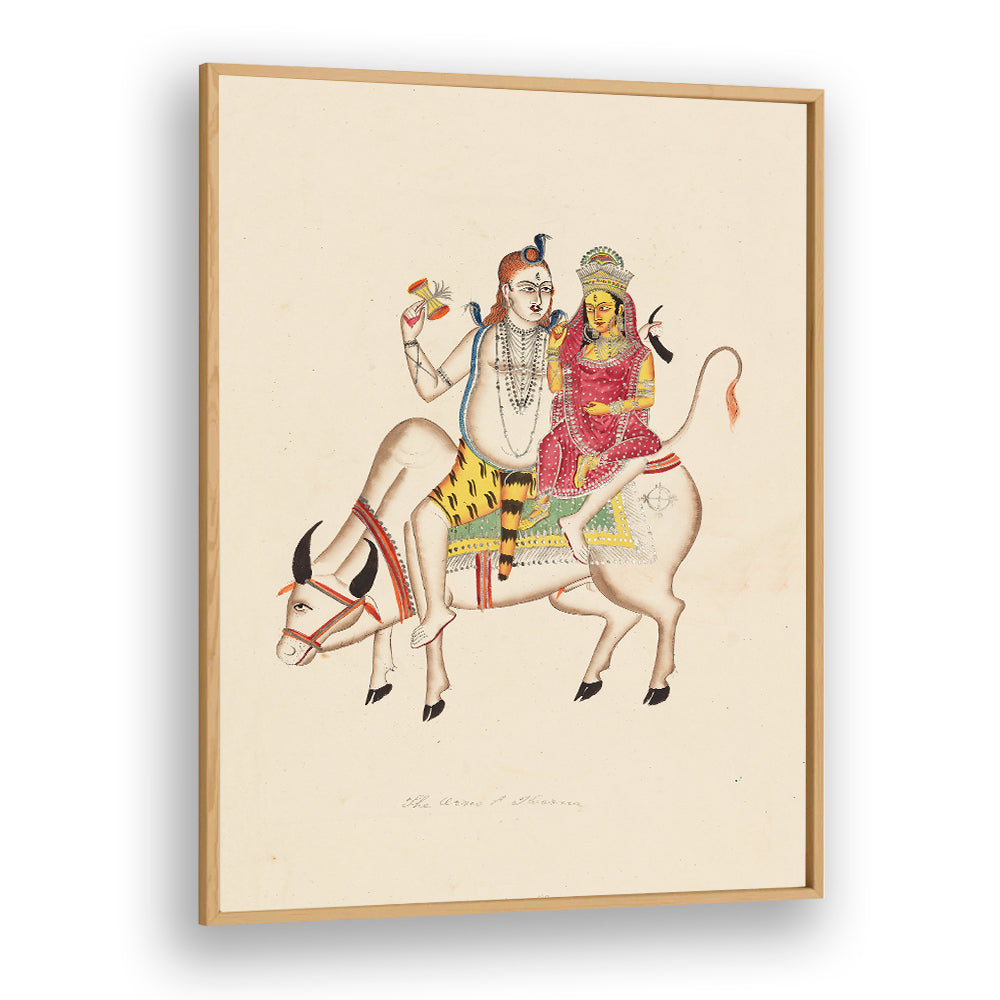 SHIVA AND PARVATI SEATED ON NANDI , INDIAN ART PAINTINGS