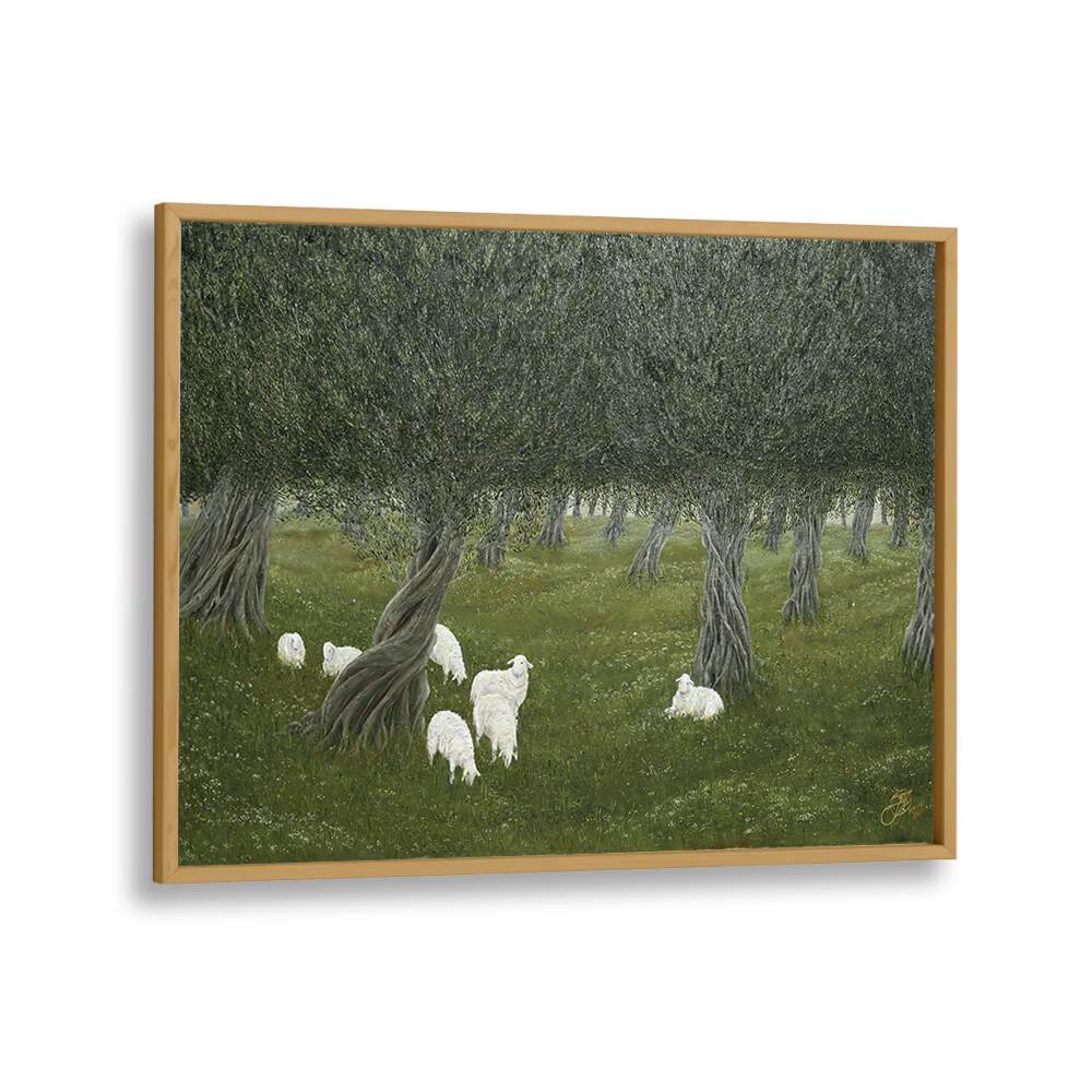 Shamble Grove, animal paintings featuring serene sheep in a lush, green landscape, perfect for enhancing your space.