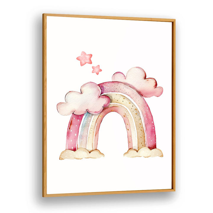 Whimsical STARRY PINK Kids Room Paintings feature a rainbow and stars, perfect for creating a magical bedroom atmosphere.