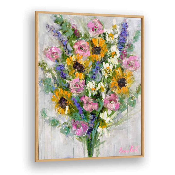VIBRANT SUNFLOWERS BOUQUET, FLORAL FLOWER PAINTINGS showcasing a colorful floral arrangement in abstract style.