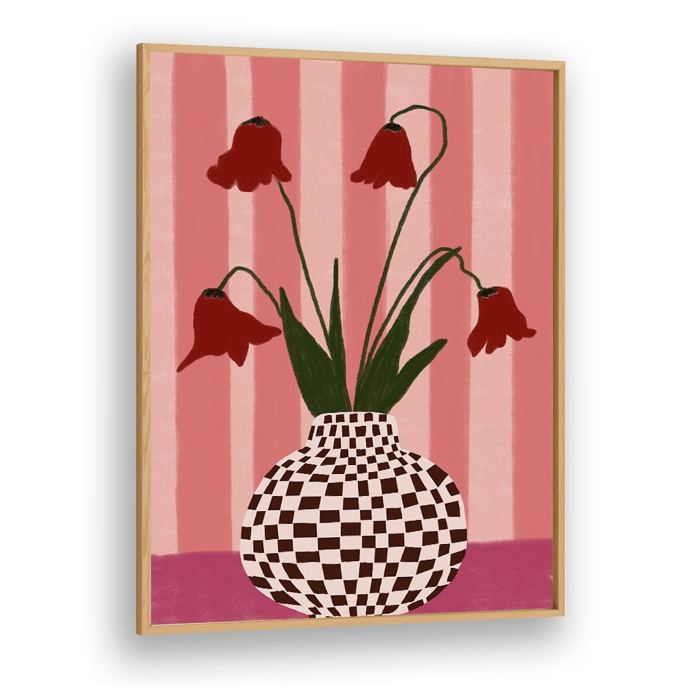 WHIMSICAL FLOWERS CHECKERED VASE