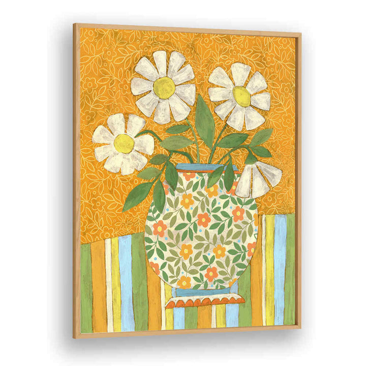 WHITE DAISIES IN A PATTERNED VASE