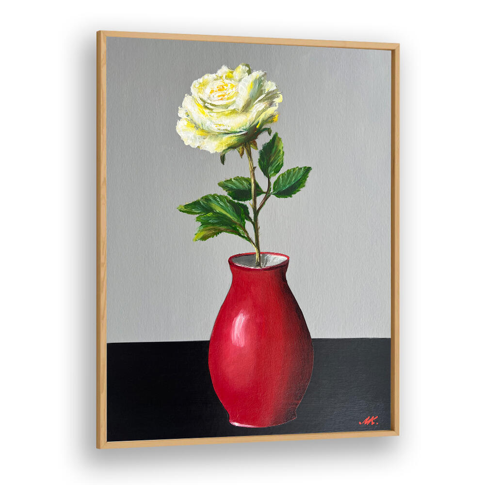 WHITE ROSE IN A RED VASE