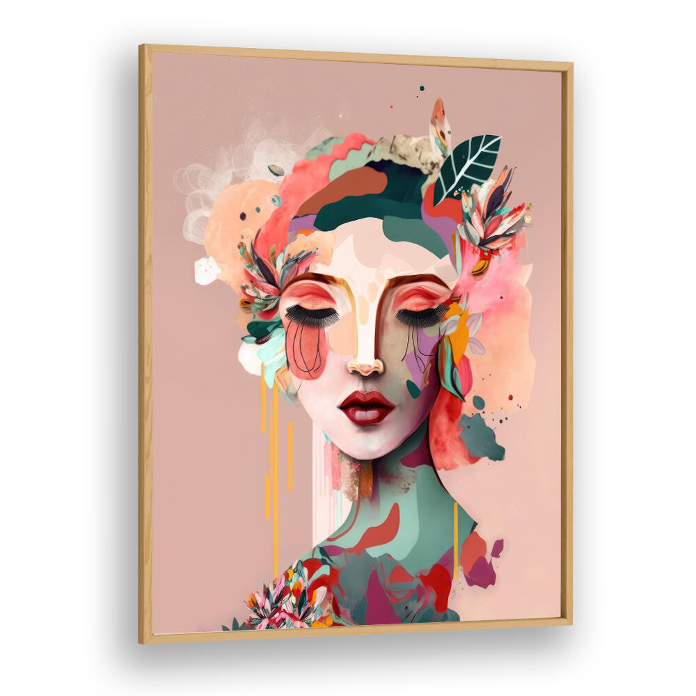 WOMAN FACE PORTRAIT WITH FLORAL ELEMENTS I , PORTRAITS & FIGURATIVE ILLUSTRATIONS