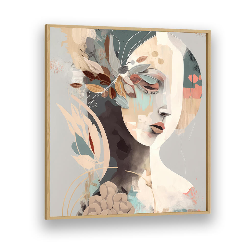WOMAN FACE PORTRAIT WITH FLORAL ELEMENTS , PORTRAITS & FIGURATIVE ILLUSTRATIONS
