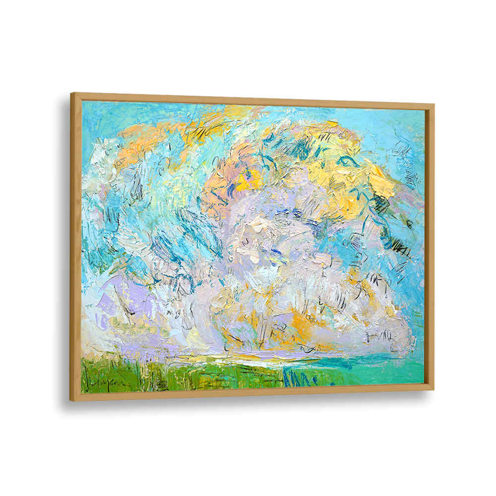 Oakwood Plain WHIMSICAL CLOUDSCAPE , LANDSCAPE PAINTINGS with textured pastel clouds, luminous horizon and grassy foreground